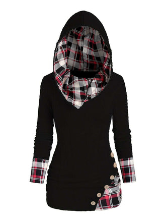 Maglione a quadri in maglia con cappuccio e bottoni anni '40