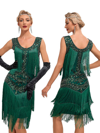 [Prevendita] Abito a sirena in rete paillettes scollo a V verde anni '20