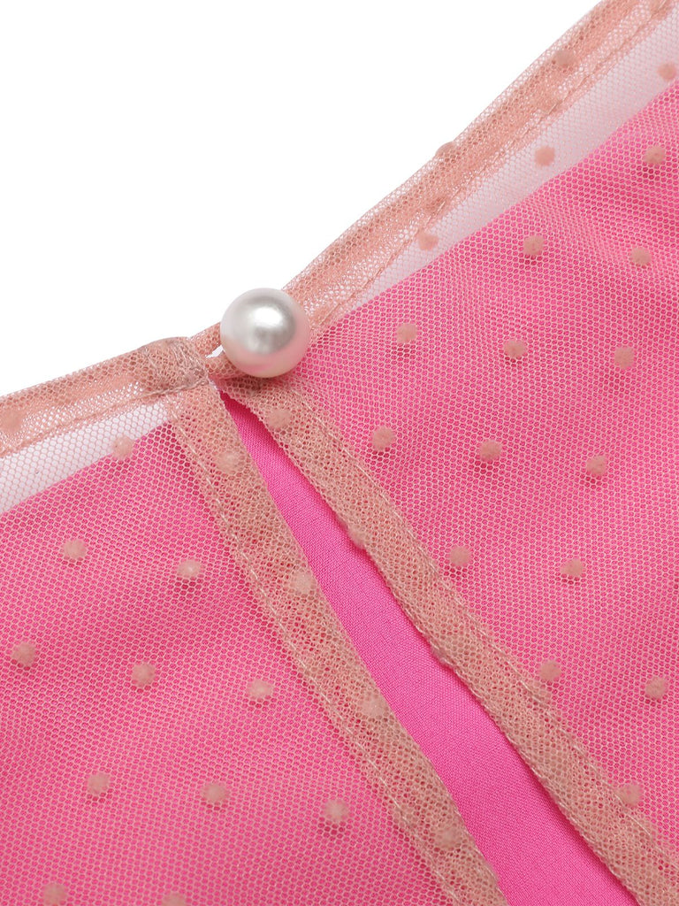 Abito aderente in raso rosso rosa anni '60