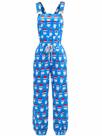 Tuta lunga con stampa di Babbo Natale blu anni '60