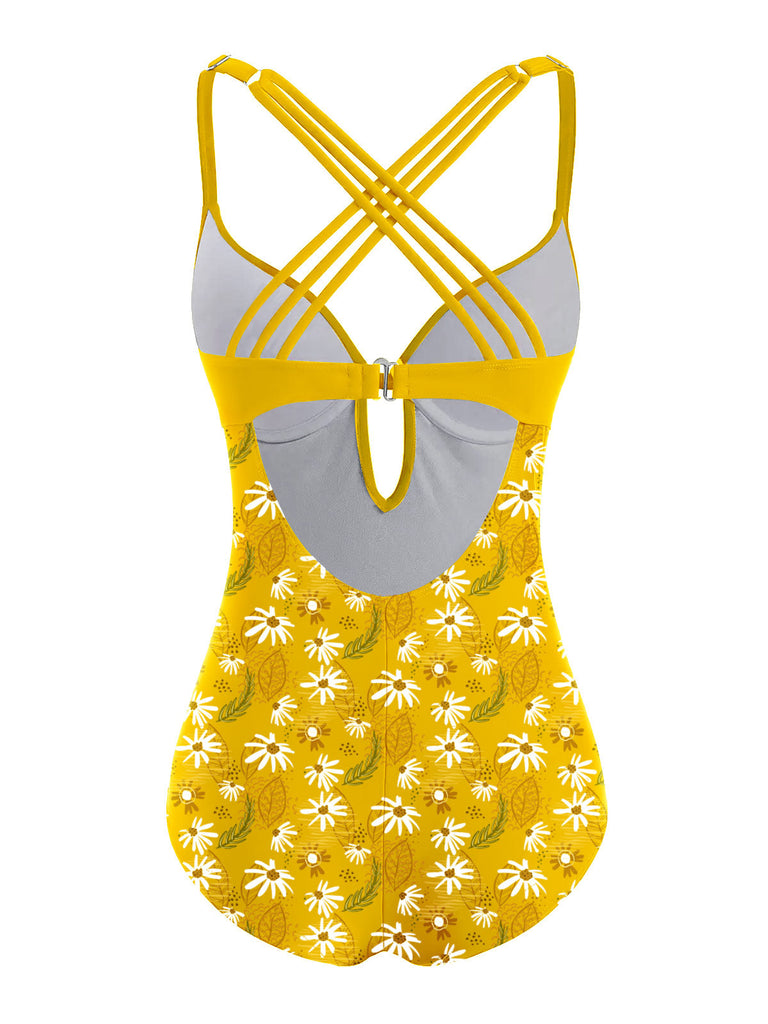 Costumi intero margherite patchwork giallo anni '50