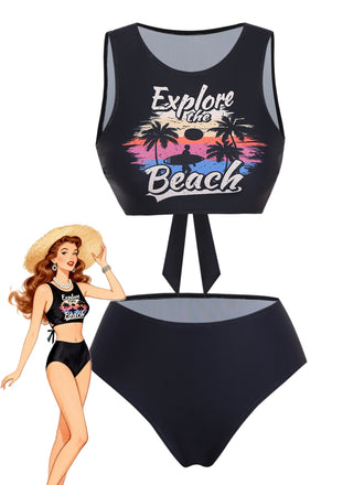Tankini Explore The Beach nero anni '50