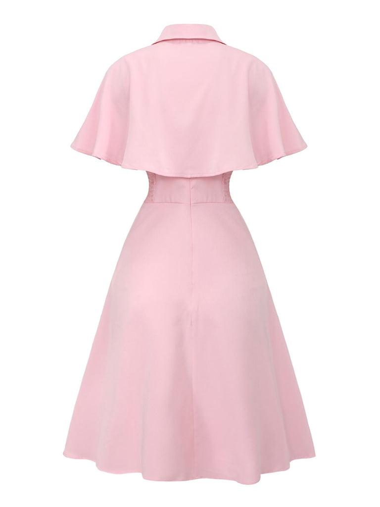 [Prevendita] Abito con mantella e revers a tinta unita rosa anni '50