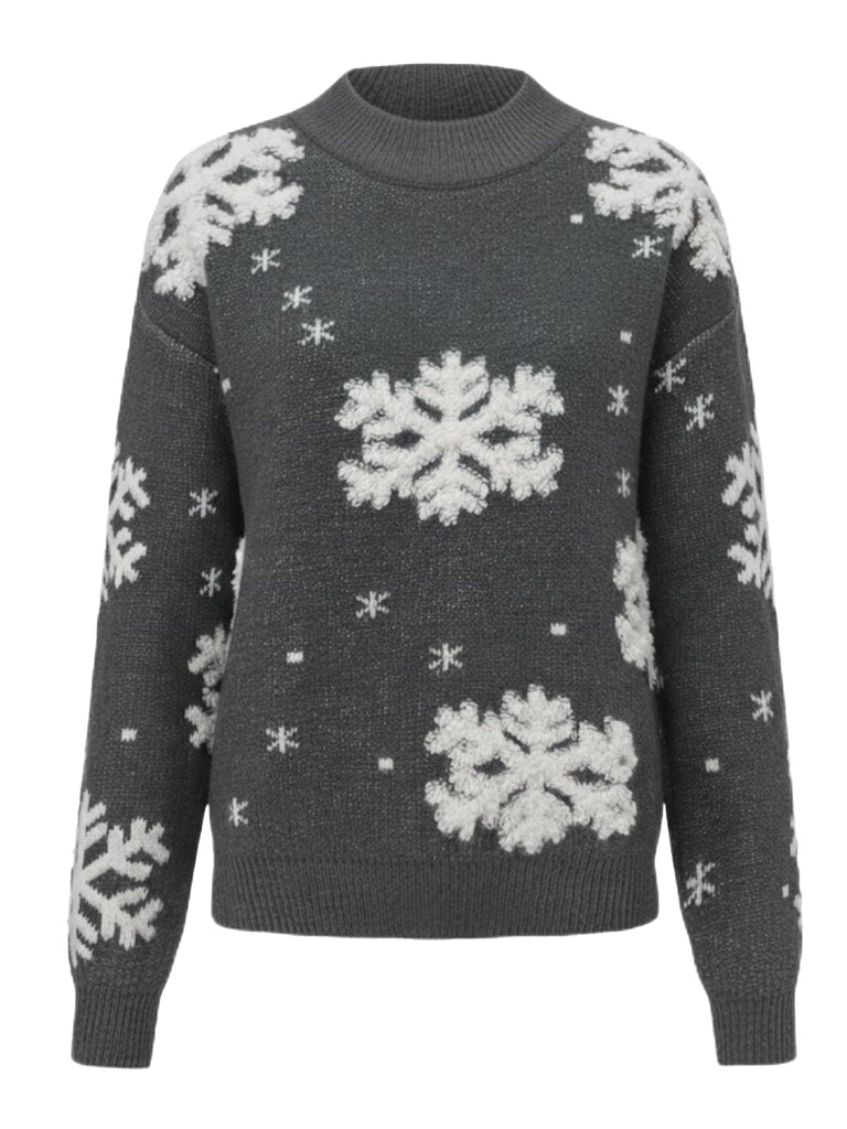 Maglione con fiocco di neve a collo alto in pile natalizio anni '40