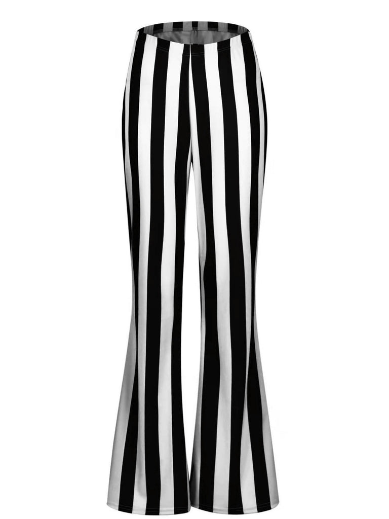 Pantaloni svasati a righe verticali bianco e nero anni '70
