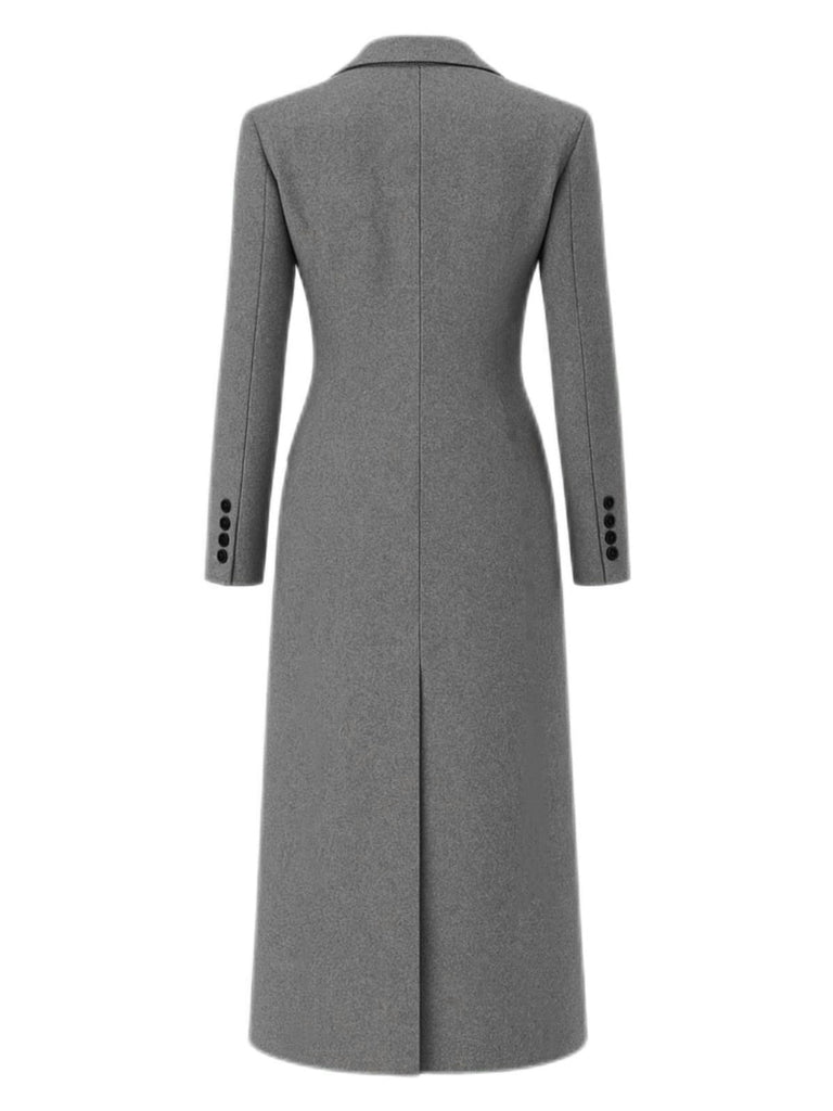 Cappotto in finta lana con bottoni e revers a tinta unita grigio anni '30