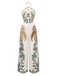 Tuta lunga boho floreale patchwork con lacci bianco anni '70