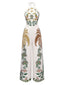 Tuta lunga boho floreale patchwork con lacci bianco anni '70