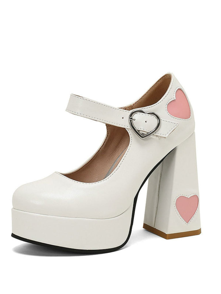 Scarpe Mary Jane con tacco alto fibbia e ritagli a cuore