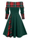 Abito a quadri a spalle scoperte e patchwork anni '50