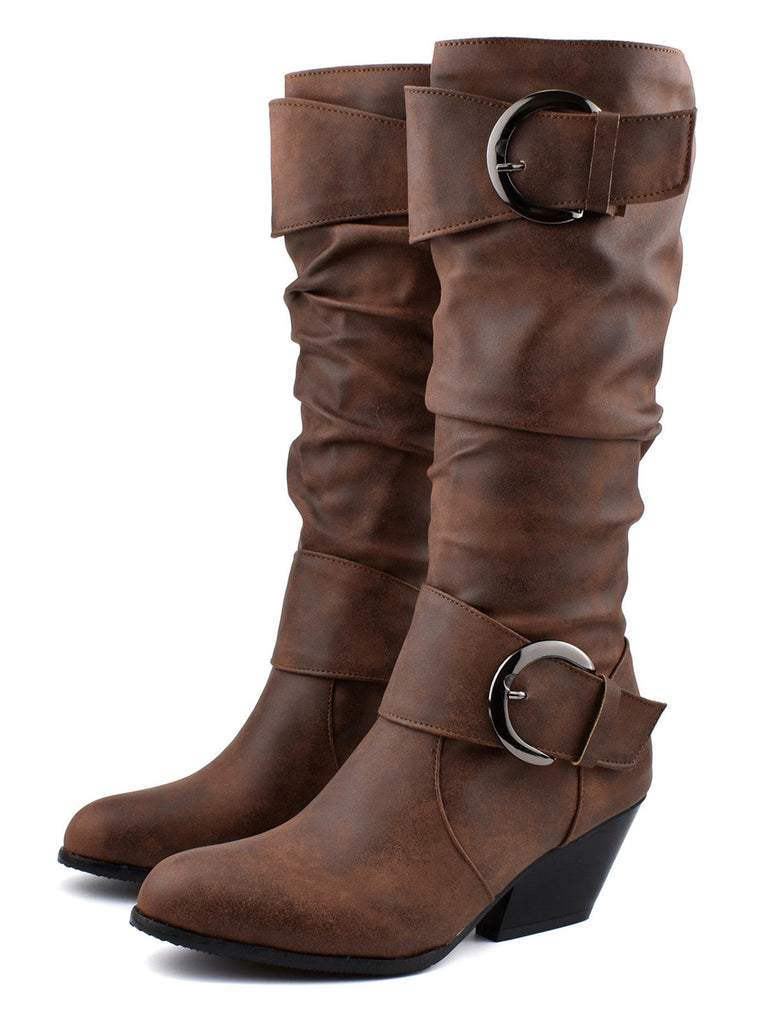 stivali alti cowboy in stile western con fibbia vintage