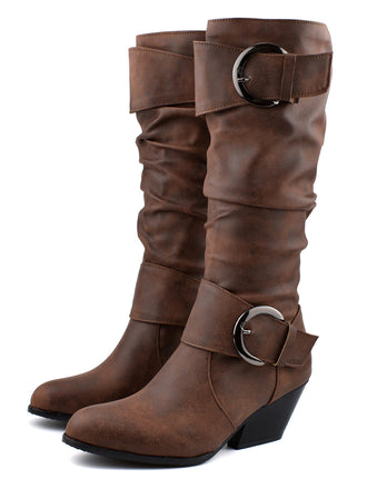 stivali alti cowboy in stile western con fibbia vintage