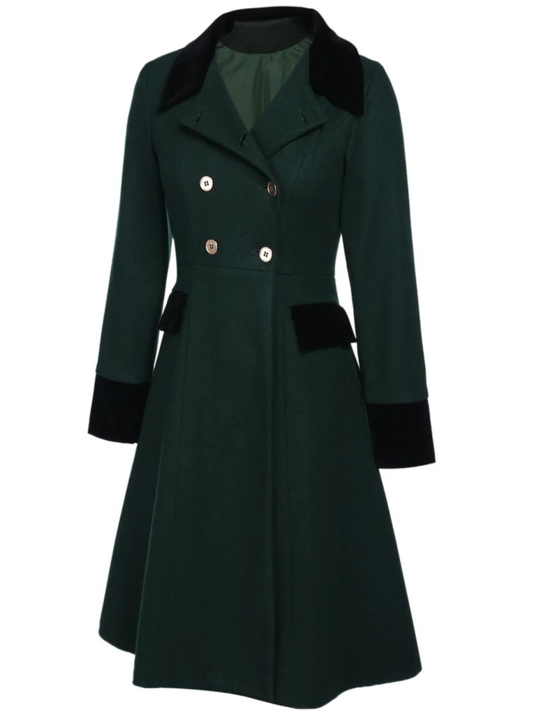 Cappotto con bottoni tinta unita verde scuro anni '50