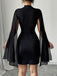 Abito aderente con mantello in chiffon di perle nero anni '80