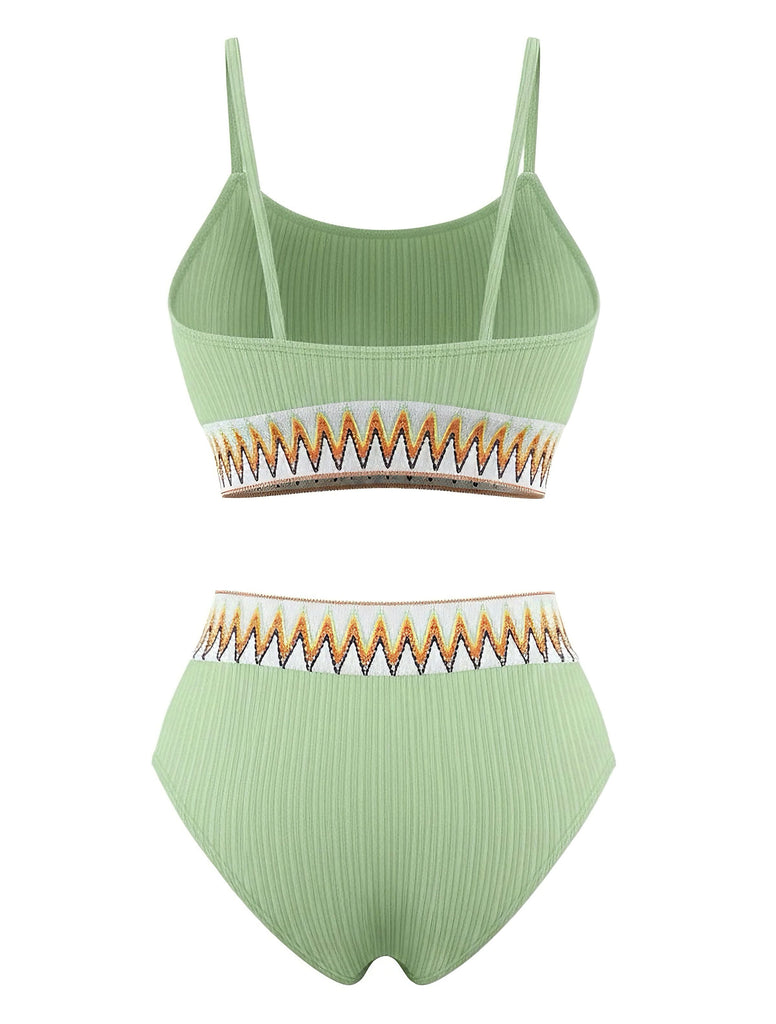 Bikini a coste con vita alta e motivo a zigzag anni '50