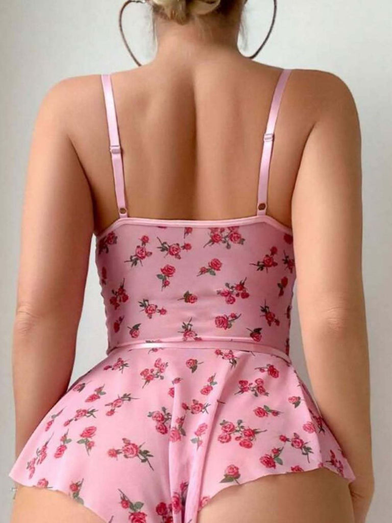 Pigiama rose con fiocco in pizzo rosa anni '30