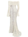 Abito a sirena con maniche svasate in pizzo e spalle scoperte anni '30