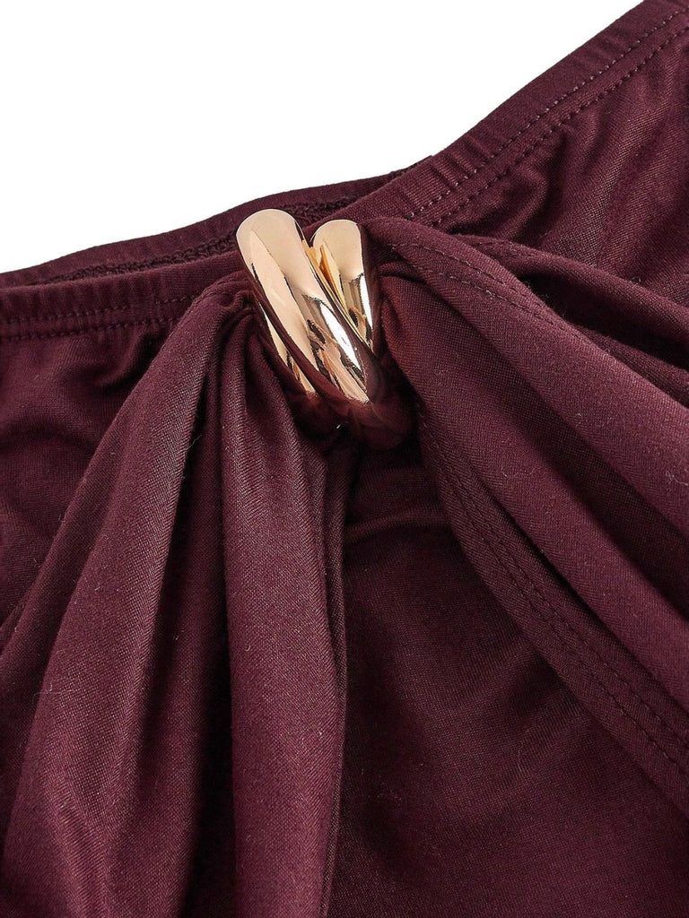 Abito plissettato con spalle scoperte bordeaux anni '40