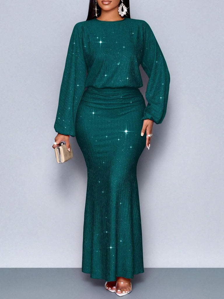 Abito a sirena in maglia glitter con maniche a lanterna anni '30