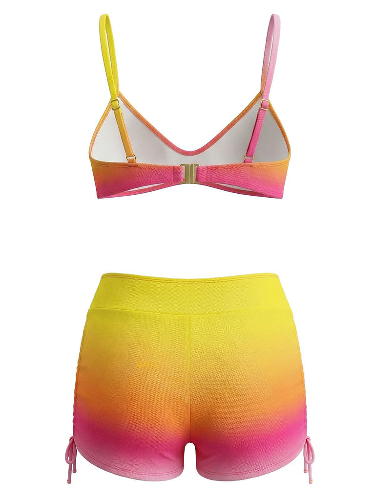 Set Bikini Anni '60 Sfumato con Lacci e Pantaloncini
