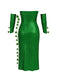 Completo con fascia multi-foglia e abito paillettes verde anni '70