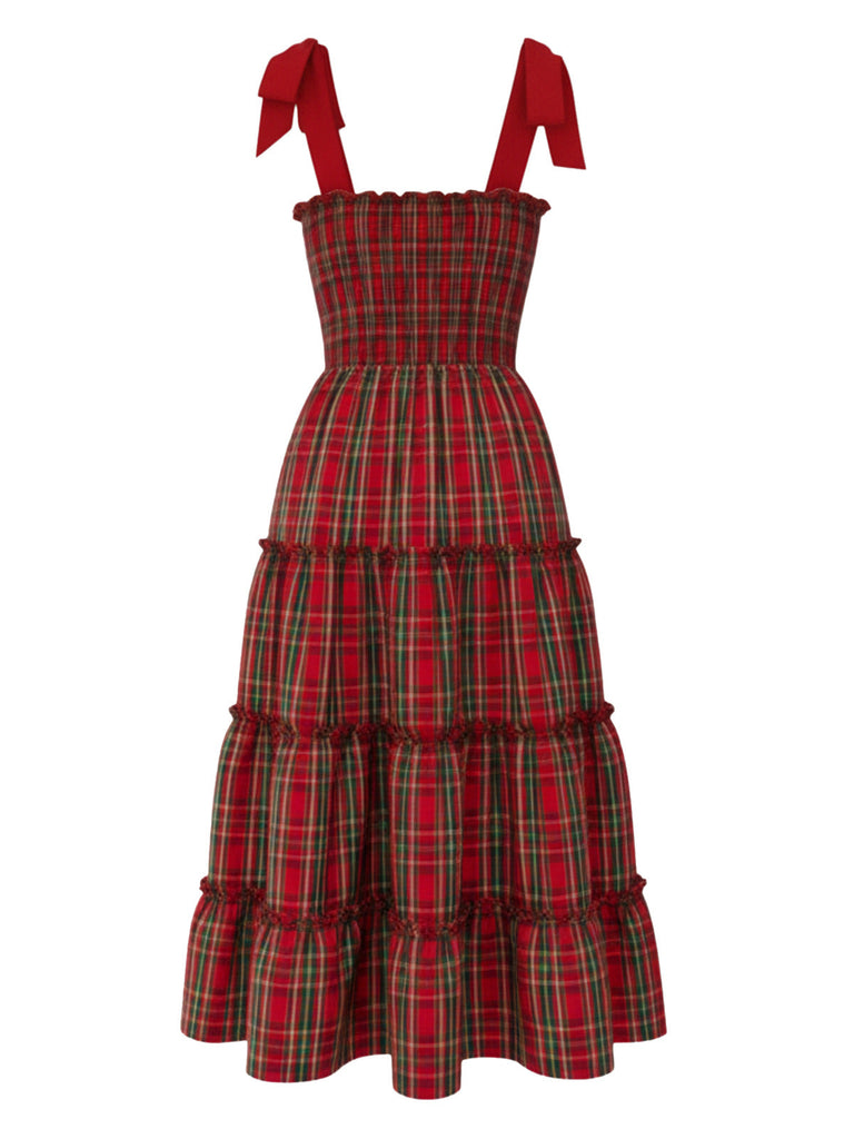Abito con lacci a quadri natalizi rosso anni '40