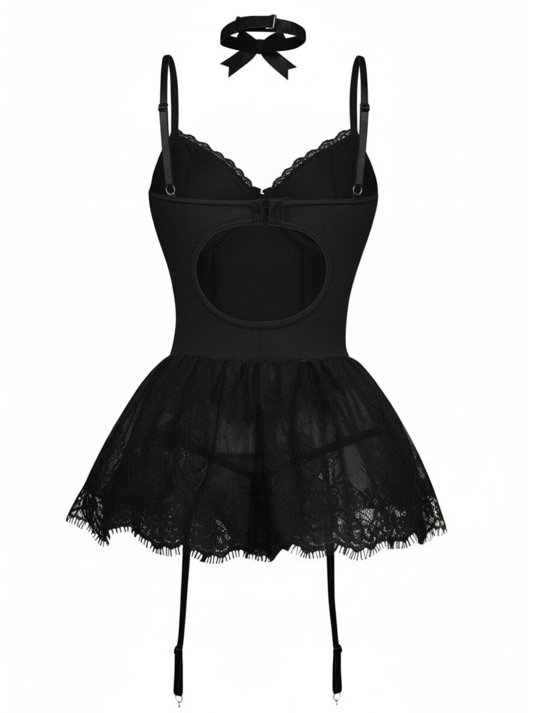 Completo body con corsetto e pizzo anni '60