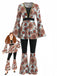 2PCS Top hippie con maniche a campana e pantaloni svasati anni '70