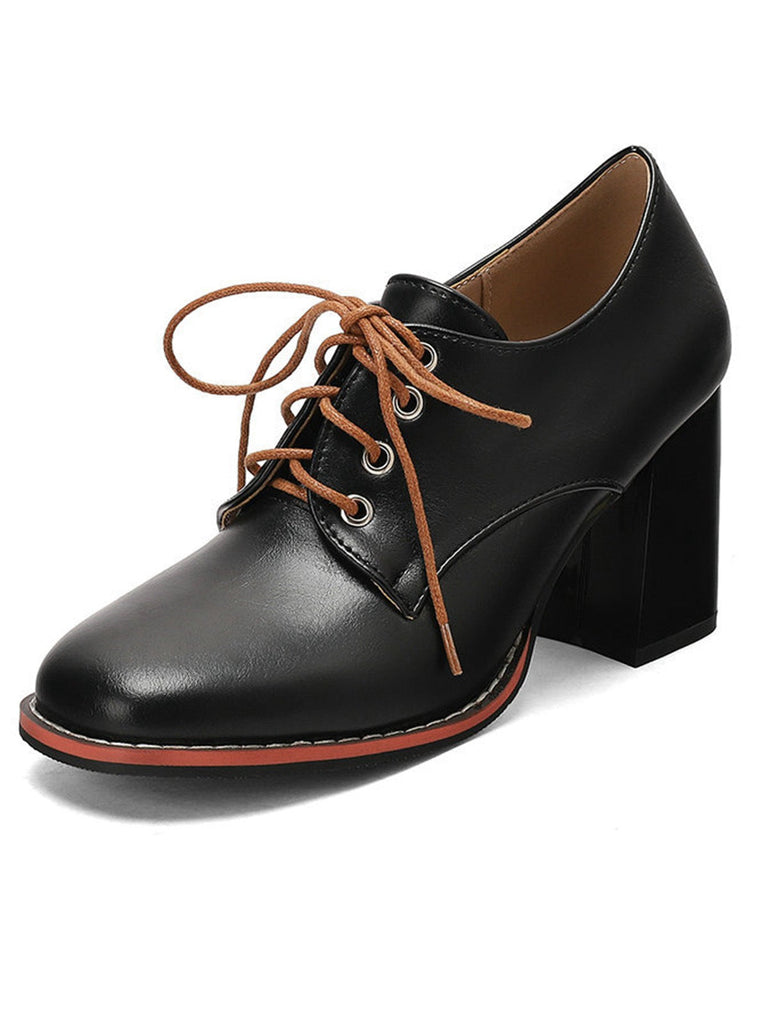 Scarpe vintage in pelle con lacci e tacco spesso