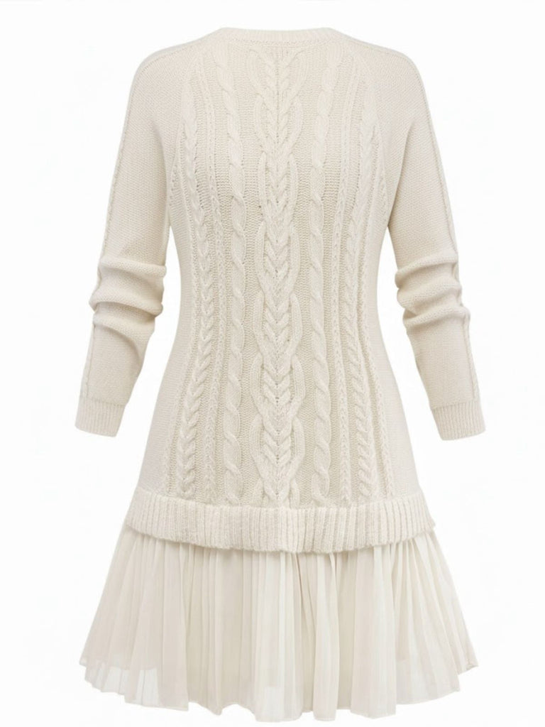 Abito in maglia a trecce con orlo plissettato anni '40