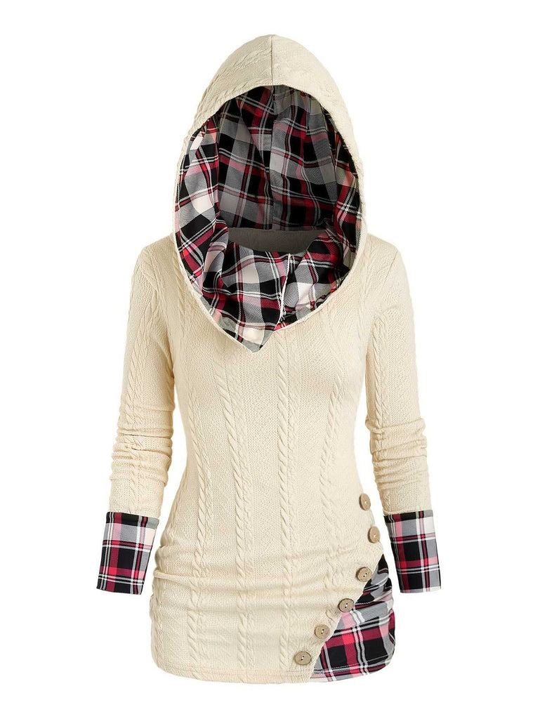 Maglione a quadri in maglia con cappuccio e bottoni anni '40