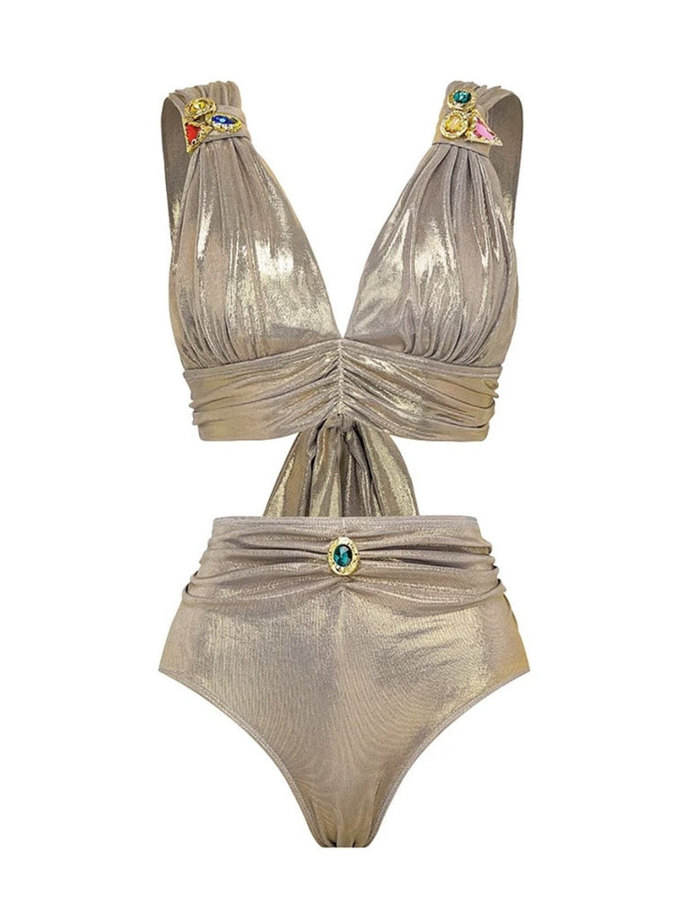 [Prevendita] 5PCS Bikini metallizzato dorato con gioielli ispirato all'Egitto anni '80