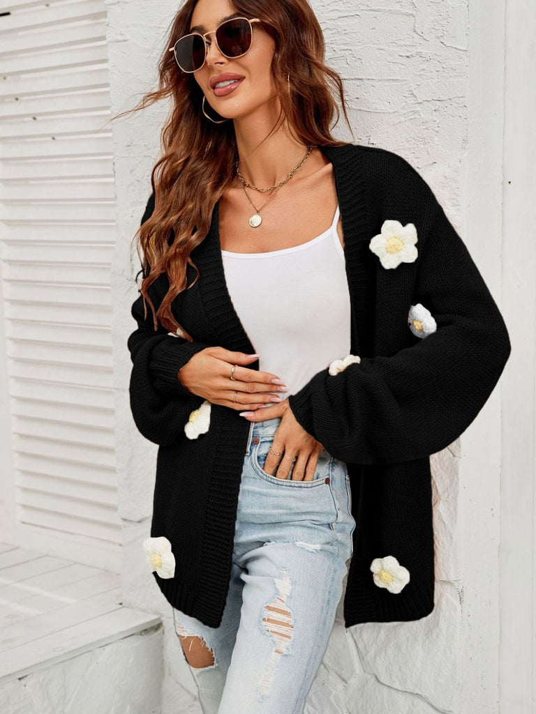 Cardigan a maglia con fiori 3D e maniche lunghe anni '30