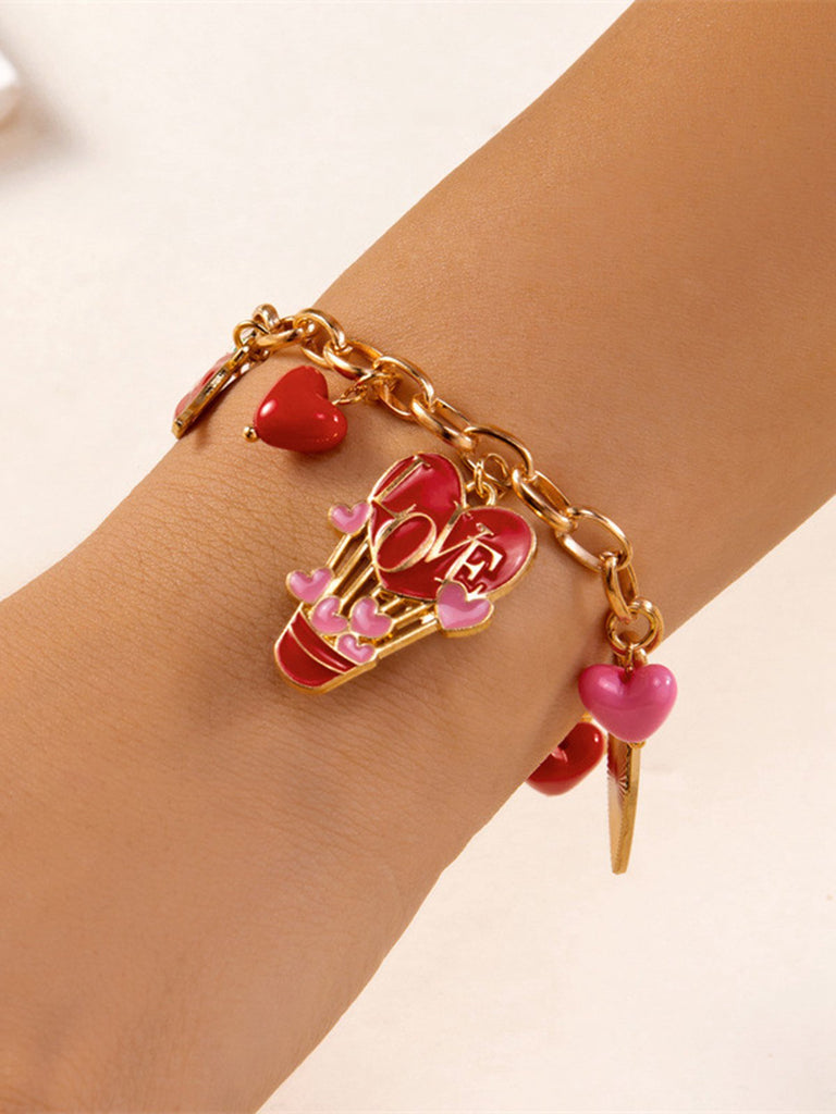 Bracciale con ciondolo a forma di cuore e rosa per San Valentino