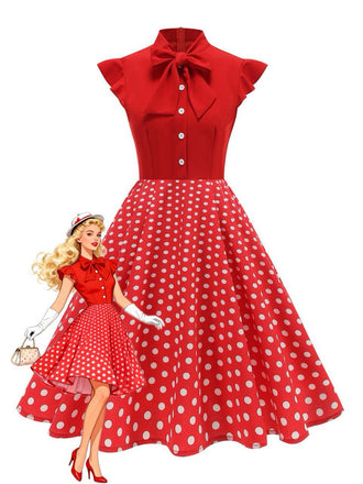Abito a ruota a pois con fiocco anni '50