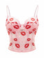 Corsetto in pizzo con stampa di baci San Valentino rosa anni '50