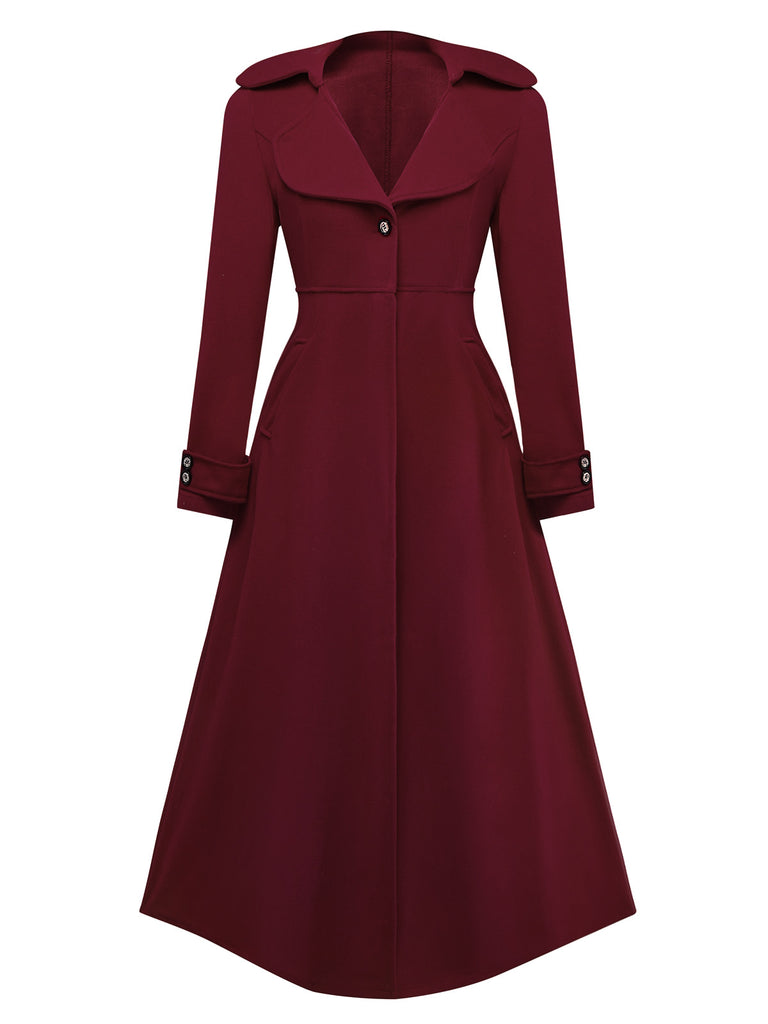 Cappotto lungo con colletto a dente in finta lana nero anni '40