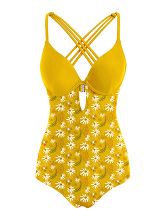 Costumi intero margherite patchwork giallo anni '50