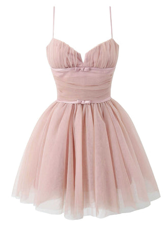 Abito in tulle con fiocco e spalline sottili anni '70