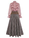 2PCS Camicetta con volant in chiffon e gonna a quadri anni '80