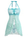 [Prevendita] Completo intimo in pizzo con fiocco e volant blu acqua anni '80