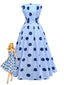Abito a pois plissettato senza spalline blu anni '40