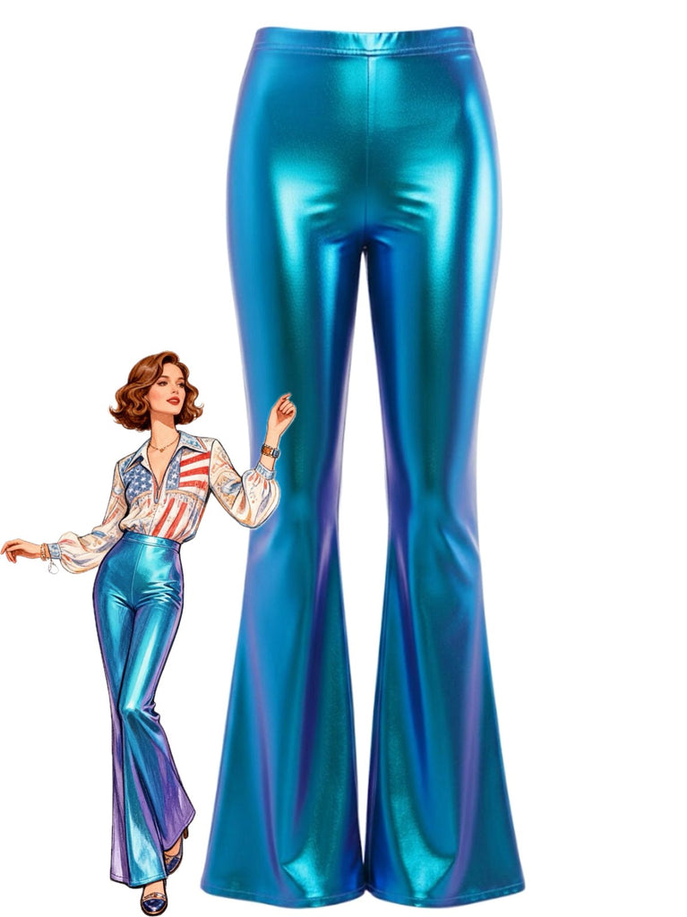 Pantaloni attillati metallizzati laser anni '70