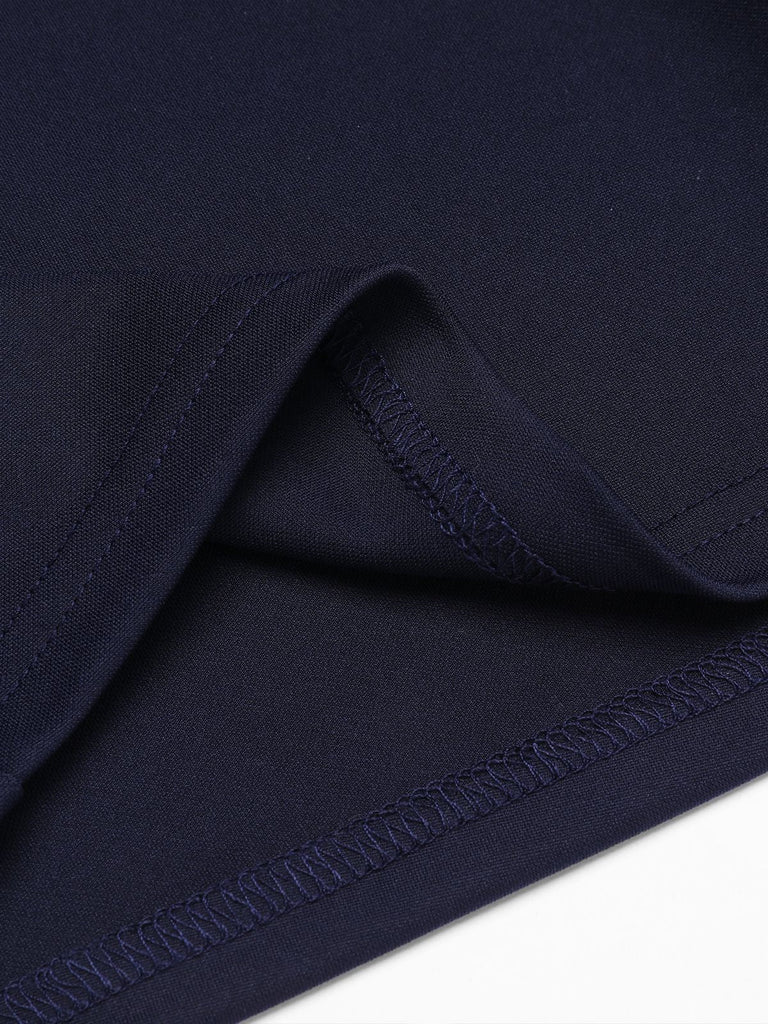 Tuta corta a righe spalle scoperte patchwork blu navy anni '50