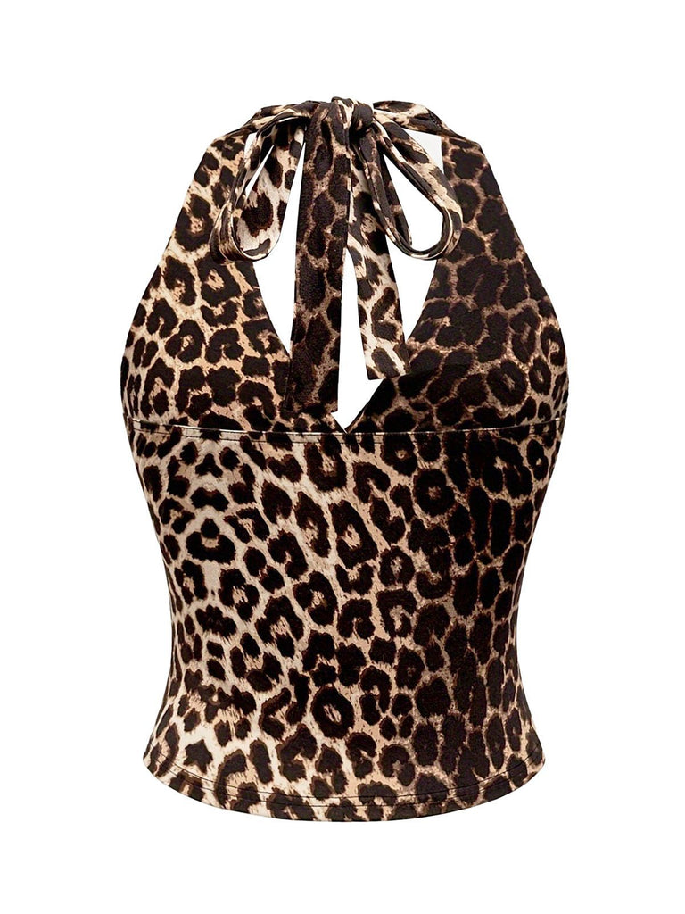 Top anni '80 con scollo all'americana e leopardata