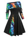 Abito a quadri a spalle scoperte e patchwork anni '50