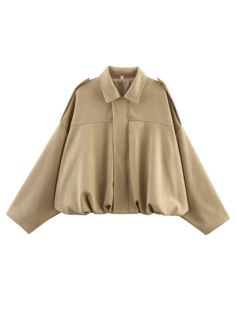 Giacca oversize in pelle scamosciata con risvolto anni '80