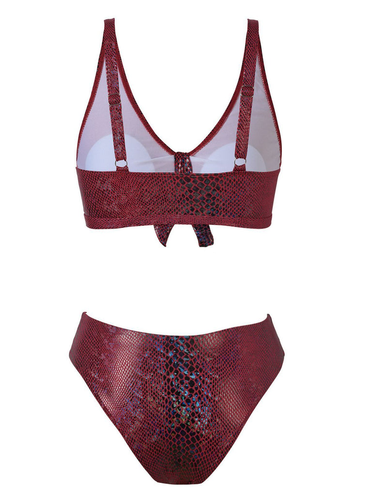 Bikini in pelle di serpente metallizzatacon laccetti anteriori anni '70