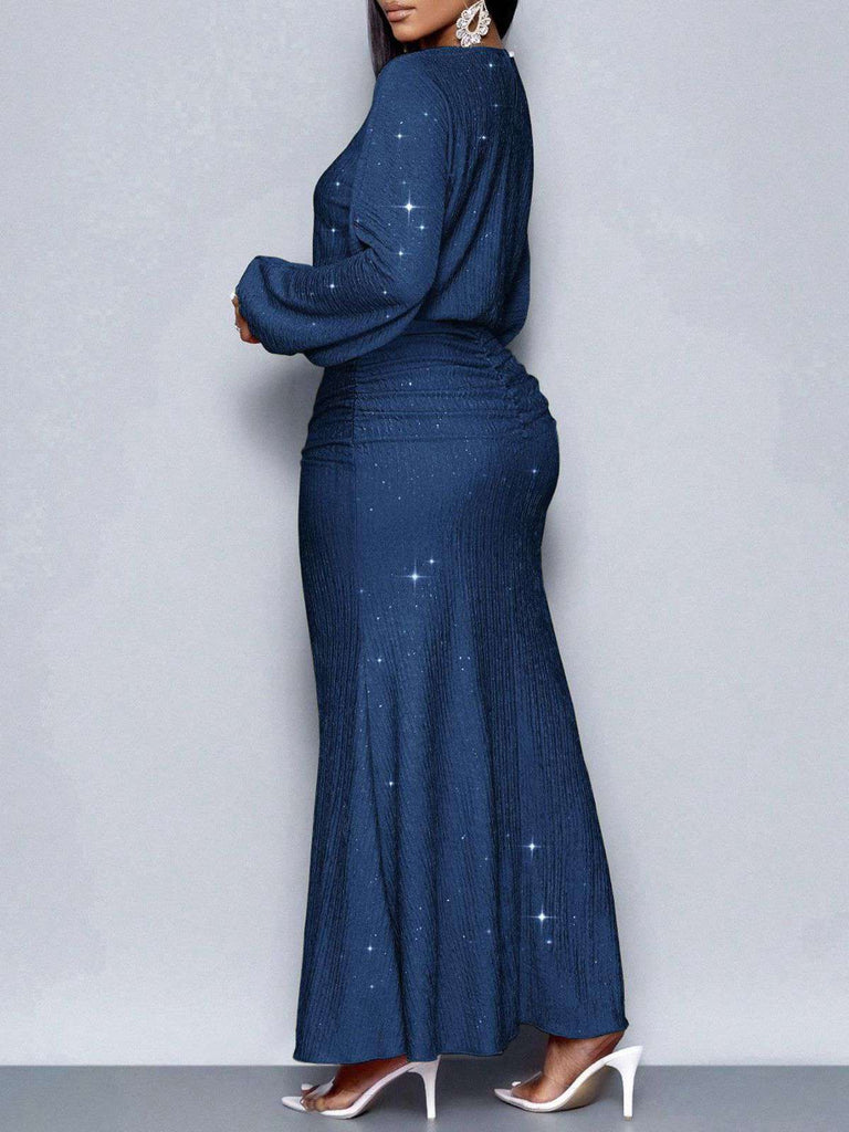 Abito a sirena in maglia glitter con maniche a lanterna anni '30