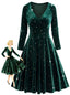 Abito in velluto con scollo a V e stelle verde scuro anni '40